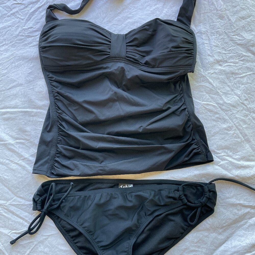 Tommy Bahama Swim Top Womens L Black Beach Swimwear Top & Tahiti Bottom 2piece